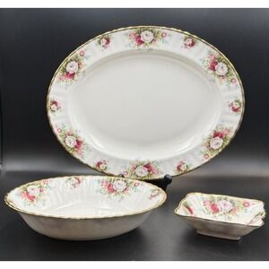 Royal Albert CELEBRATION 9" Oval Bowl, 13" Serving Platter, 1 Sweet Meat Dish